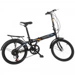 Botrong Leisure 20in 7 Speed City Folding Mini Compact Bike Bicycle Urban Commuters,Black