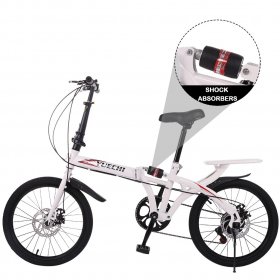 Botrong Adults\Students ?20-inch Wheels 7 Speed Drivetrain ??City Folding Mini Compact Bike High Tensile Steel Folding Frame Bicycle Urban Commuters,White