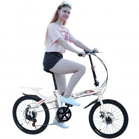 Botrong Adults\Students ?20-inch Wheels 7 Speed Drivetrain ??City Folding Mini Compact Bike High Tensile Steel Folding Frame Bicycle Urban Commuters,White