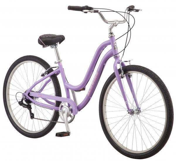 Schwinn Brookline cruiser bike, 27.5-inch wheels, 7 speeds, womens, purple