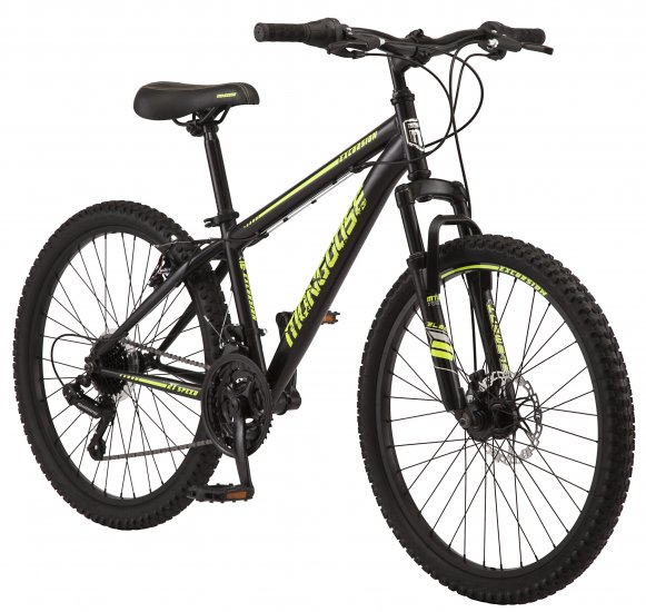 Mongoose Excursion Mountain Bike, 24-inch wheel, 21 speeds, black / yellow